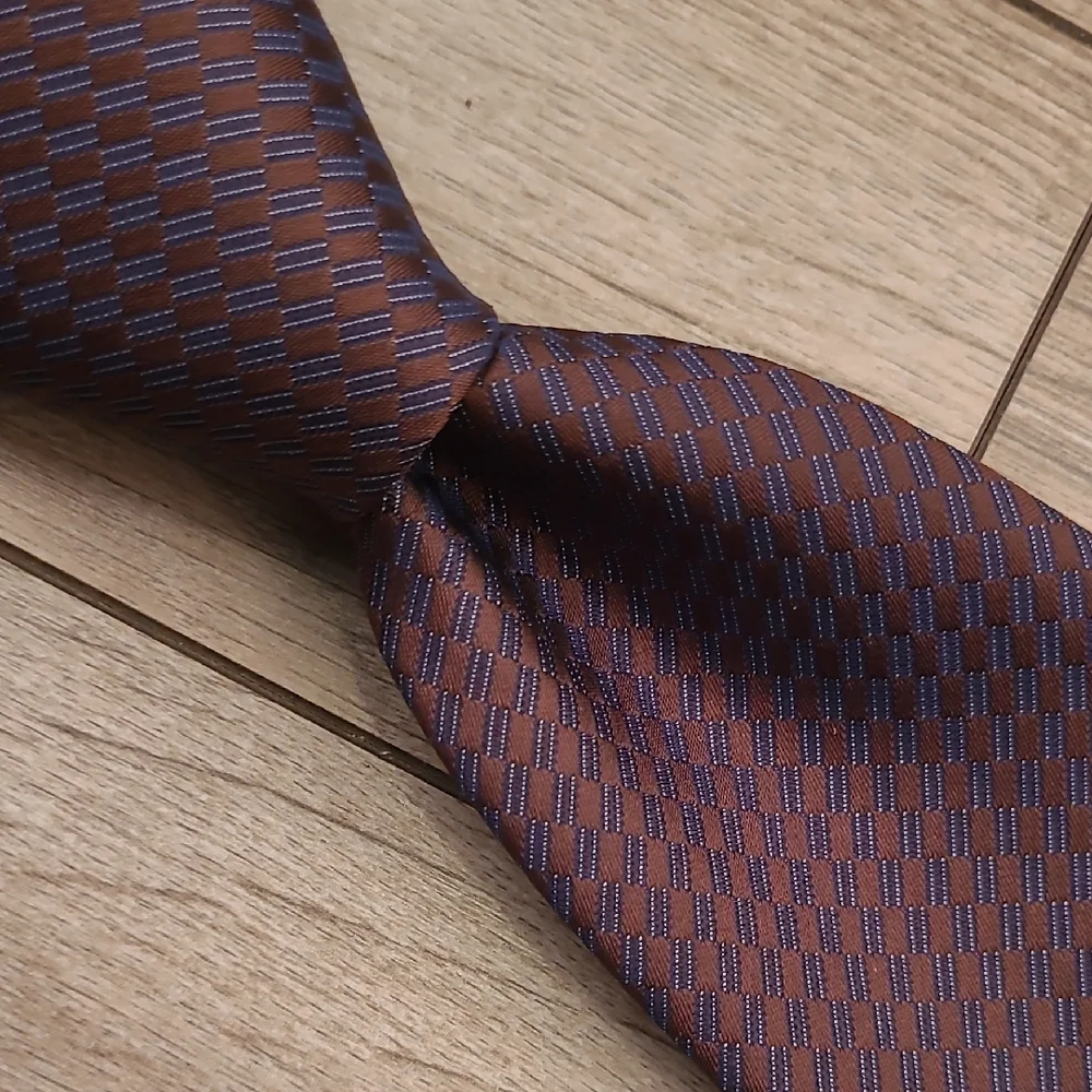 CERRUTI 1881 Recent France Metallic Brown‎ Silver Abstract Skinny Mens Silk Tie